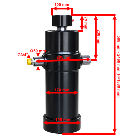 SIŁOWNIK HYDRAULICZNY WYWROTU PRZYCZEPY 15T 1880 mm, 188 cm 5-STOPNIOWY.